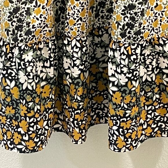 US TOGETHER NWT Puff Sleeve Shirred Sweetheart Midi Dress Floral Blk/Grn/Yel XL - Picture 5 of 11